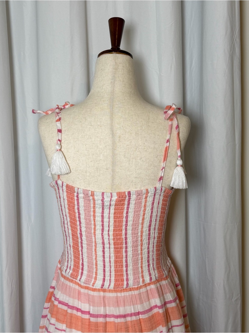 Roller Rabbit Kirsten Dress East Hampton Stripe Pink Cotton Smocked Midi Large - Picture 10 of 16